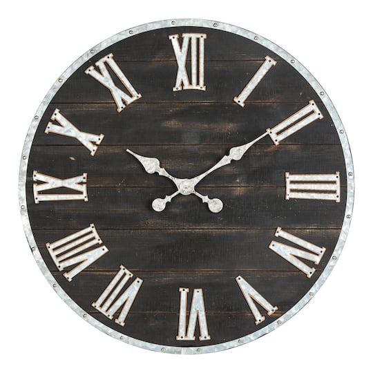 Glitzhome® 27.5" Oversized Farmhouse Wooden & Galvanized Wall Clock in Brown | Michaels®